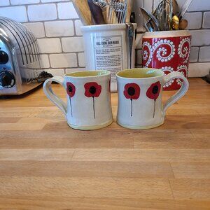 Two rustic Gypsy Jane poppy mugs